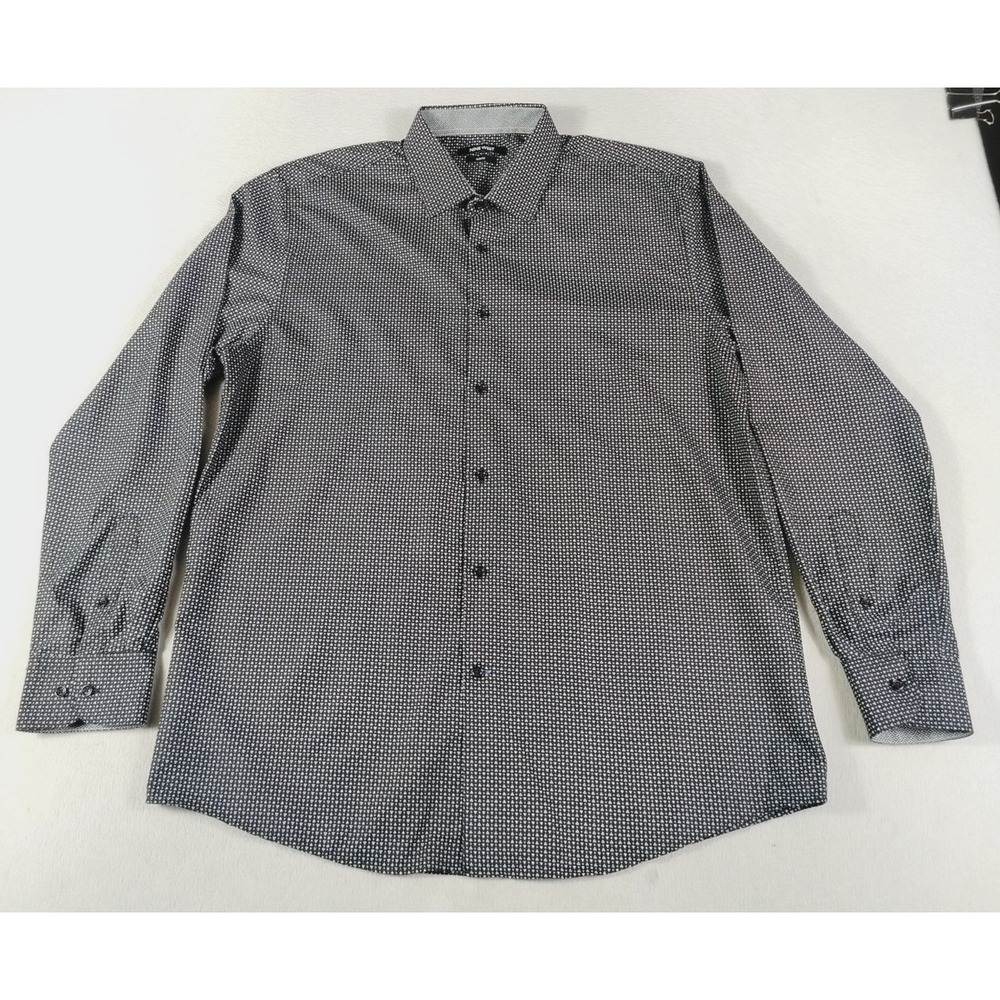 Nine‎ West Dress Shirt Mens XL 17.5 34/35 Black Geo Slim Fit Long Sleeve Office